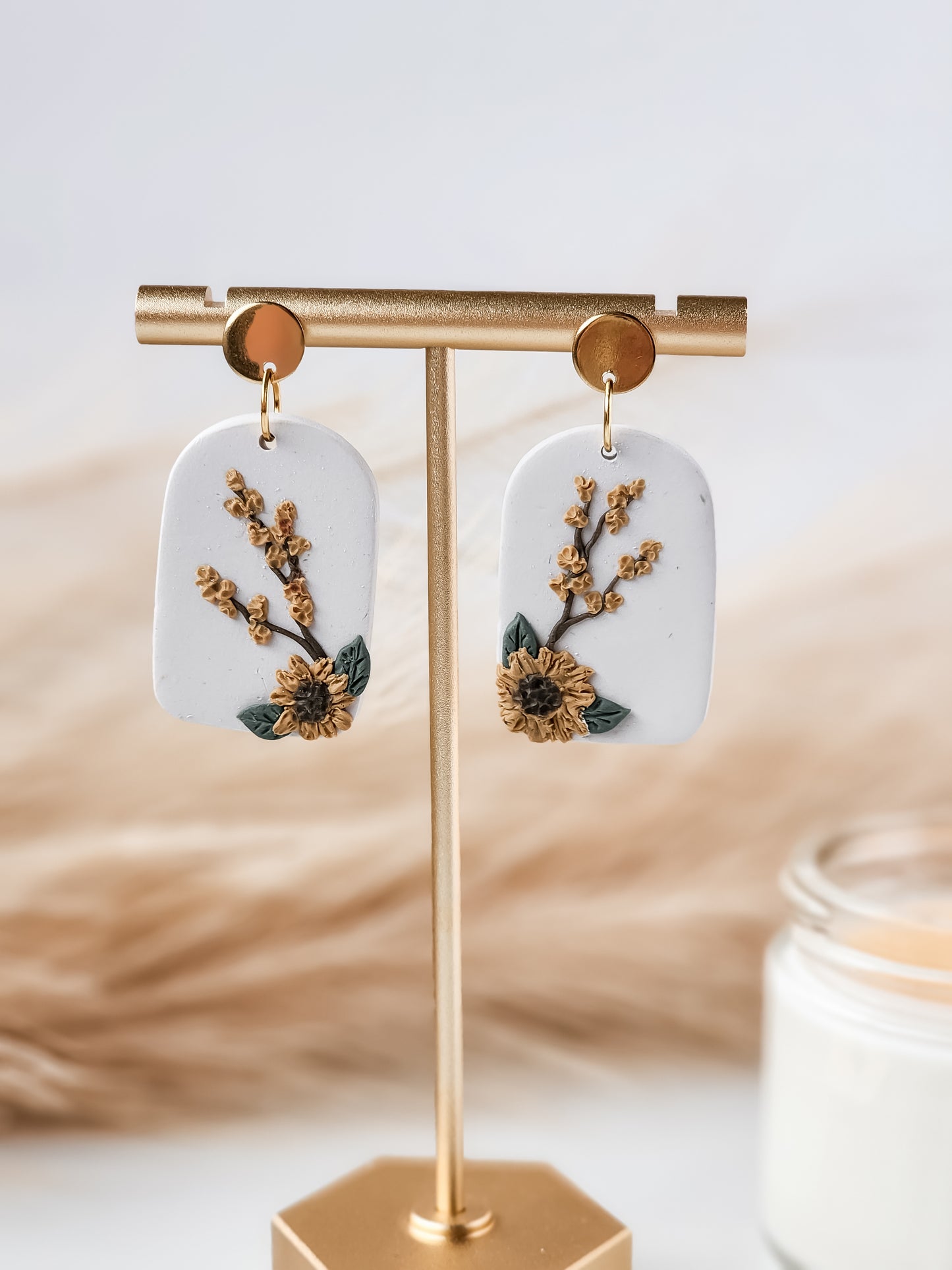 Sunflower Arched Pendant Earrings