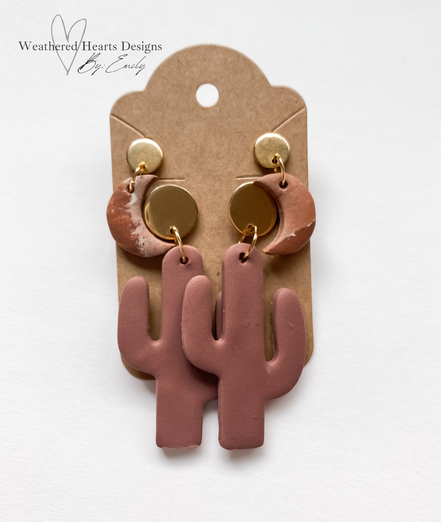 Boho Cactus and Moon Earring set