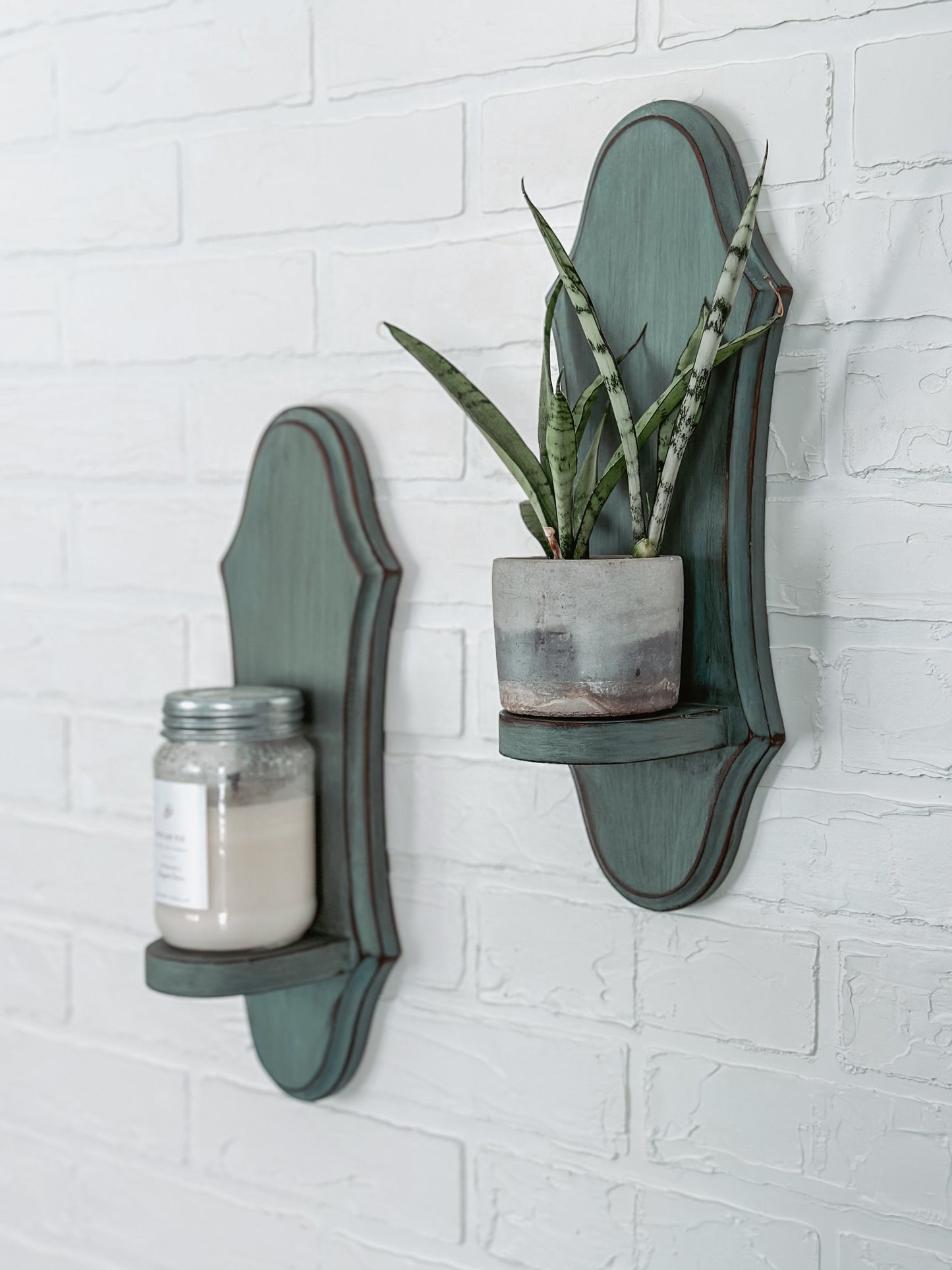 "Lagoon" Pair Of Wooden Wall Sconces