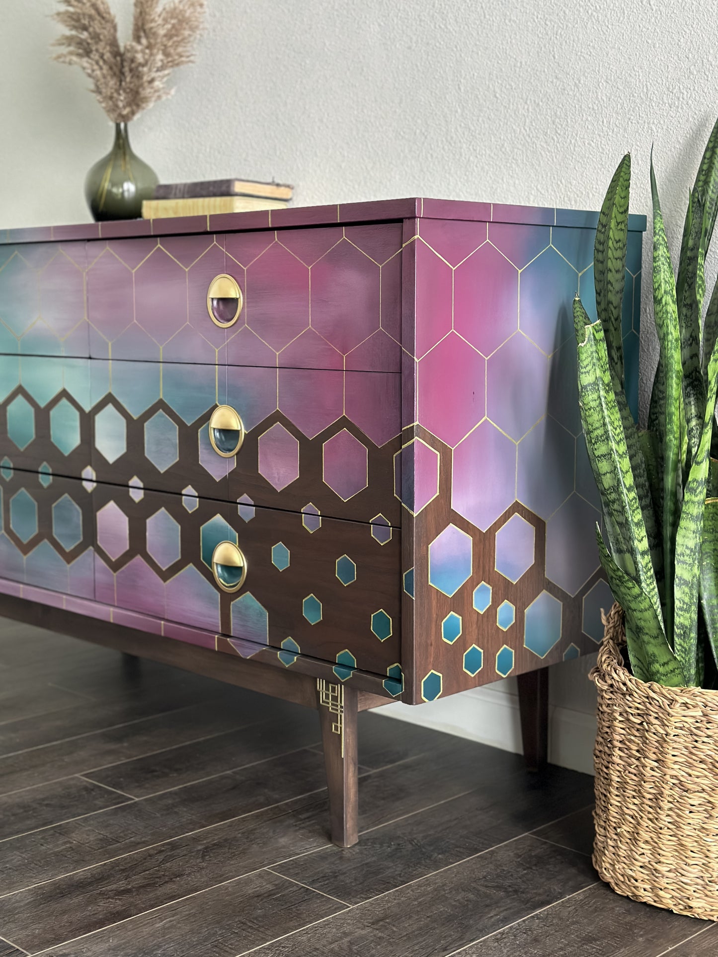 Hand Painted Art Deco MCM Dresser