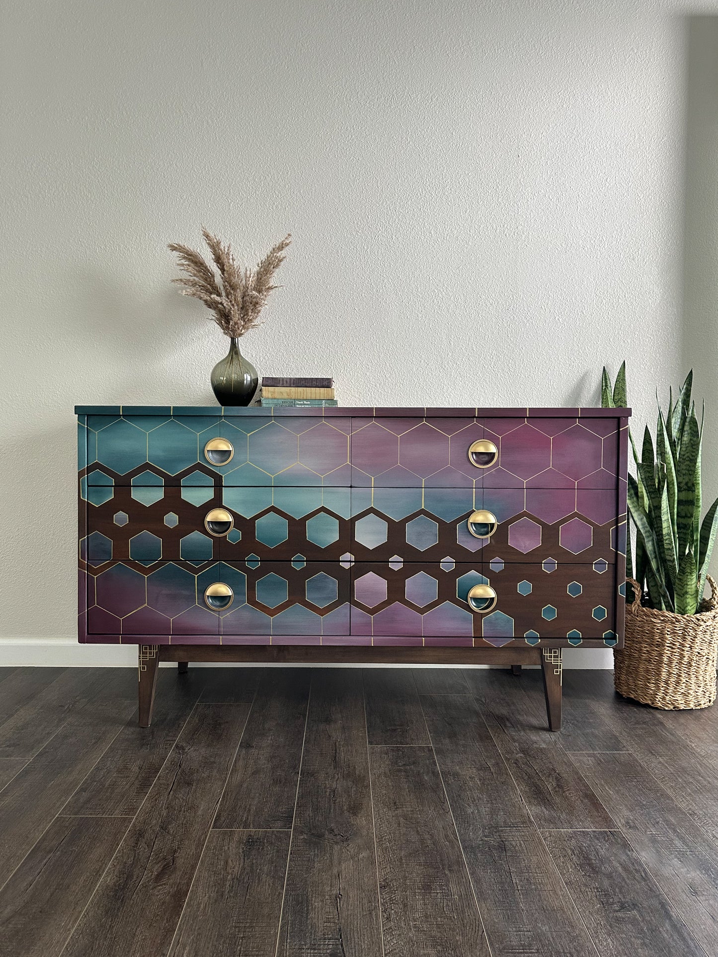 Hand Painted Art Deco MCM Dresser