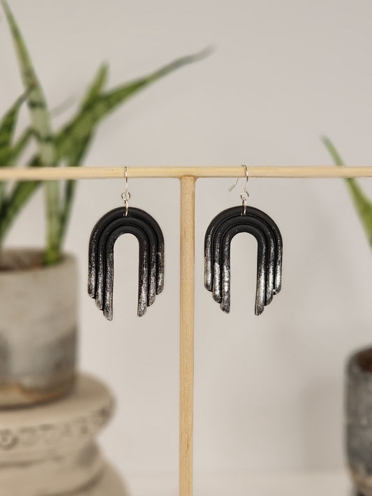 Black Faded Silver Arch Earrings